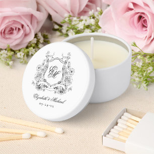 Floral Crest Monogram Elegant Wedding Mini Candle Favors