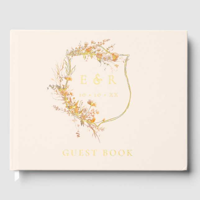 Floral Crest Monogram Fall Wedding Foil Guest Book (Front)