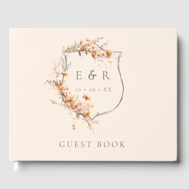 Floral Crest Monogram Fall Wedding Guest Book (Front)