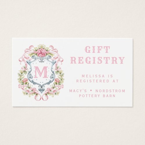 Floral Crest Monogram Gift Registry Card