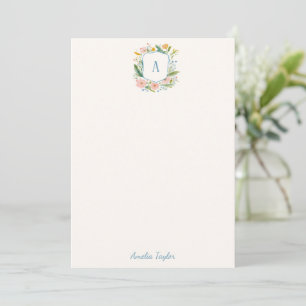 Floral Crest Monogram Personalized Stationery Note Card