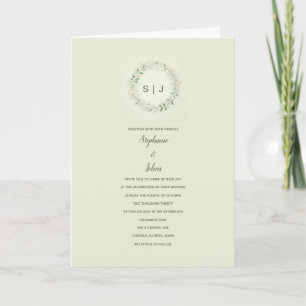 Floral Crest Monogram Sage Green Beige Wedding Invitation