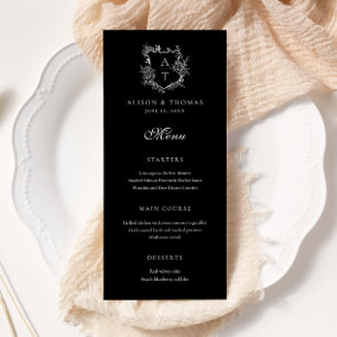 Floral Crest Monogram Wedding Flat Menu