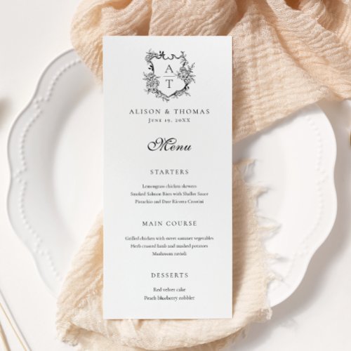 Floral Crest Monogram Wedding Flat Menu