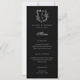 Floral Crest Monogram Wedding Flat Menu Invitation