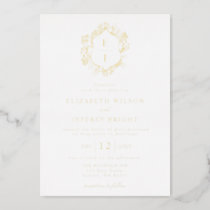 Floral Crest Monogram Wedding Foil Invitation