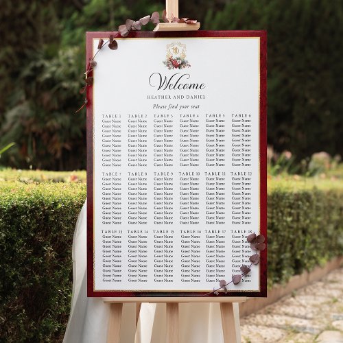Floral Crest Monogram Wedding Seating Chart Foam Board