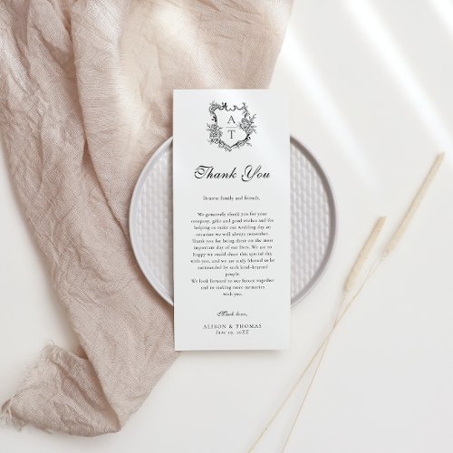 Floral Crest Monogram Wedding Thank You Place Card