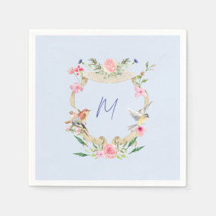 Floral Crest Monogrammed Blue Napkins