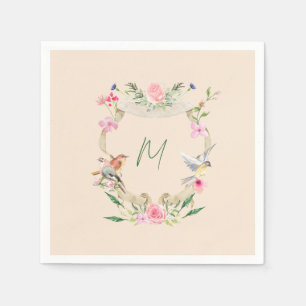 Floral Crest Monogrammed Gender Neutral Napkins