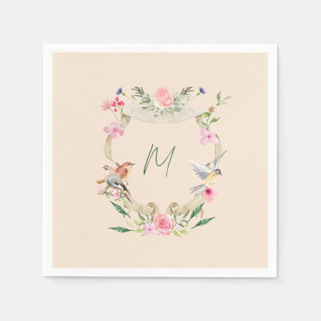 Floral Crest Monogrammed Gender Neutral Napkins (Front)