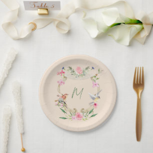 Floral Crest Monogrammed Gender Neutral Paper Plates