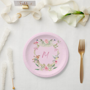 Floral Crest Monogrammed  Paper Plates