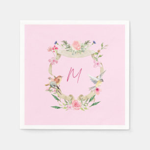 Floral Crest Monogrammed Pink Napkins