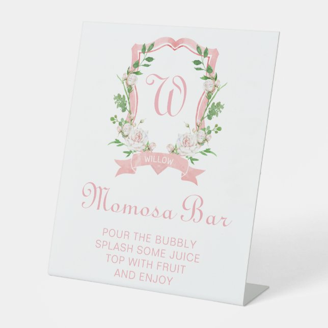 Floral Crest Shower Momosa Bar Pedestal Sign (Front)