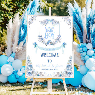 Floral Crest Sweet Baby Boy Baby Shower Welcome Foam Board