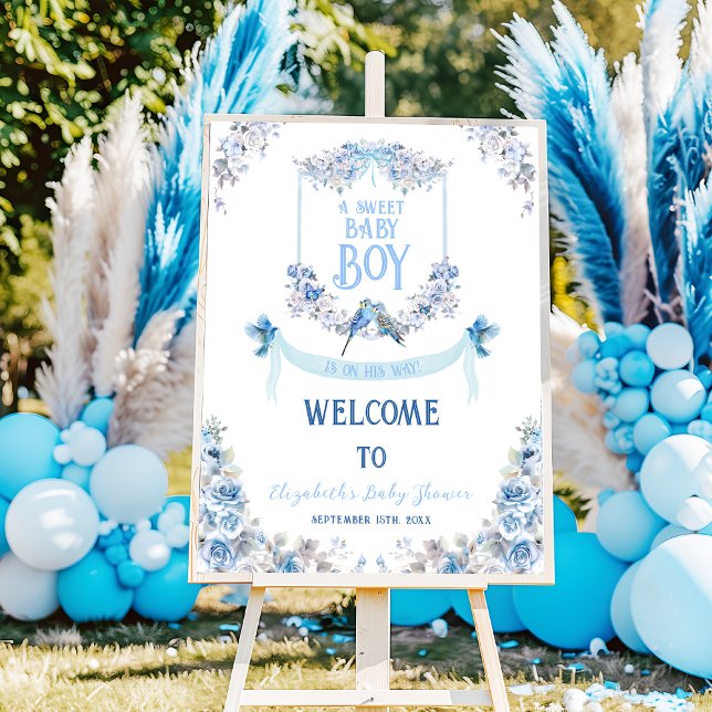 Floral Crest Sweet Baby Boy Baby Shower Welcome Foam Board (Creator Uploaded)