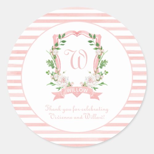 Floral Crest Thank You Classic Round Sticker