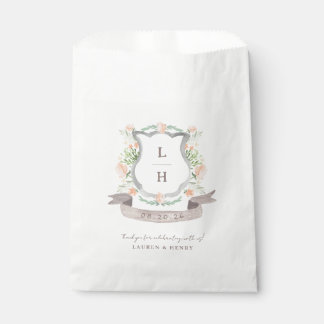 Floral Crest Watercolor Monogram Wedding Favor Bag