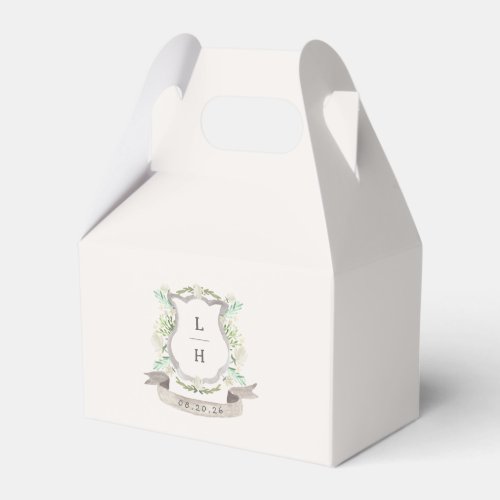 Floral Crest Watercolor Monogram Wedding Favor Boxes