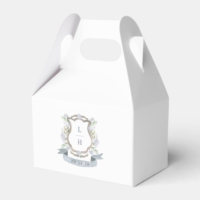 Floral Crest Watercolor Monogram Wedding Favor Boxes (Front Side)