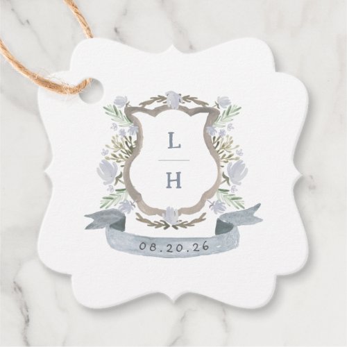 Floral Crest Watercolor Monogram Wedding Favor Tags