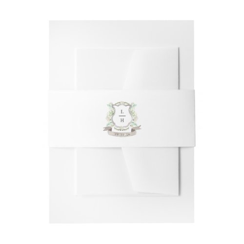 Floral Crest Watercolor Monogram Wedding Invitation Belly Band