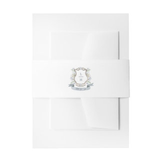 Floral Crest Watercolor Monogram Wedding Invitation Belly Band