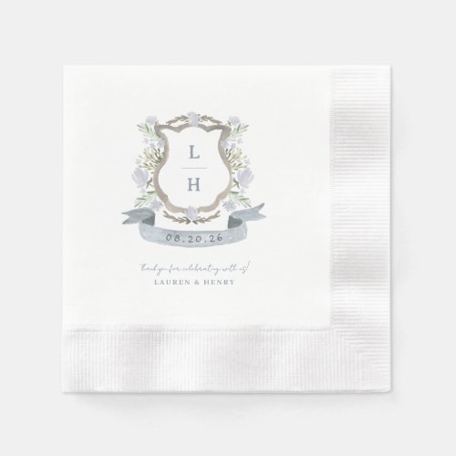 Floral Crest Watercolor Monogram Wedding Napkins