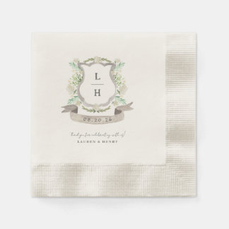 Floral Crest Watercolor Monogram Wedding Napkins