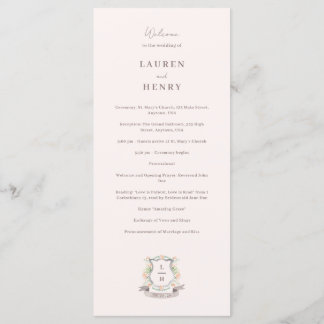 Floral Crest Watercolor Monogram Wedding Program