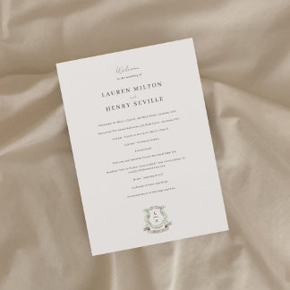 Floral Crest Watercolor Monogram Wedding Program
