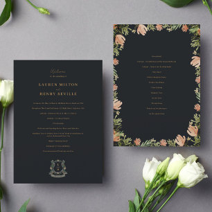 Floral Crest Watercolor Monogram Wedding Program