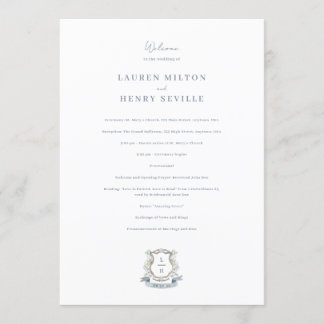 Floral Crest Watercolor Monogram Wedding Program