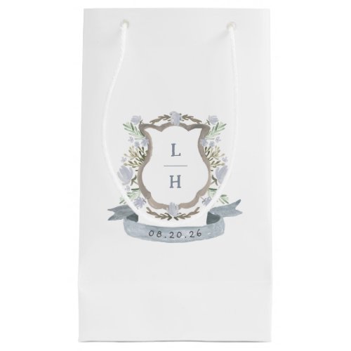 Floral Crest Watercolor Monogram Wedding Small Gift Bag