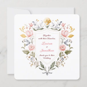 Floral Crest Wedding Elegant Botanical Watercolor Invitation