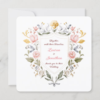 Floral Crest Wedding Elegant Botanical Watercolor Invitation