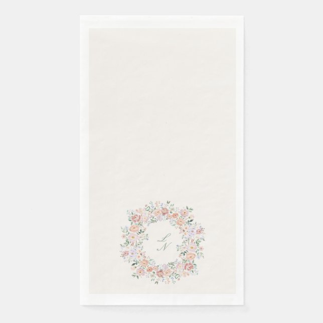 Floral Crest Wedding Monogram Paper Guest Towels (Front)