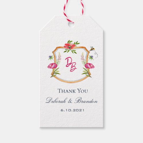 Floral Crest wedding Thank you Gift Tags