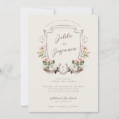 Floral Crest Western Horseshoe Monogram Wedding Invitation (Front)