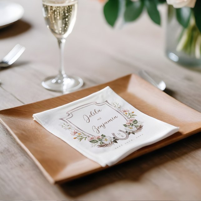 Floral Crest Western Horseshoe Monogram Wedding Napkins (Floral Crest Western Horseshoe Monogram Wedding Napkins)