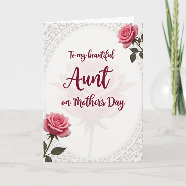 Floral Crimson Script Oval Card (Front)