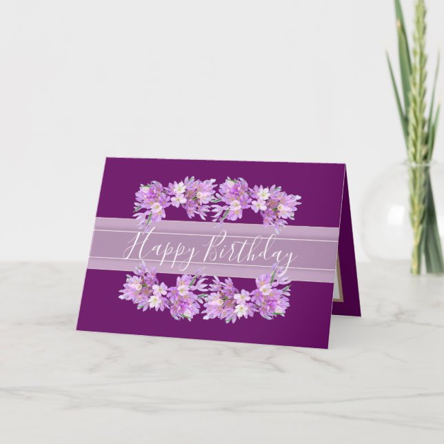 Floral Crocus Flower Bouquet Pink Girl Birthday Card (Front)