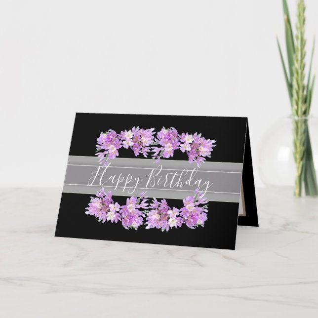 Floral Crocus Flower Bouquet Pink Girl Birthday Card (Front)