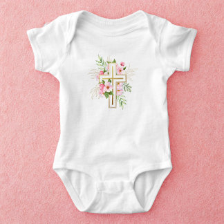 Floral Cross And Bible Verse Baby Dedication Bodysuit