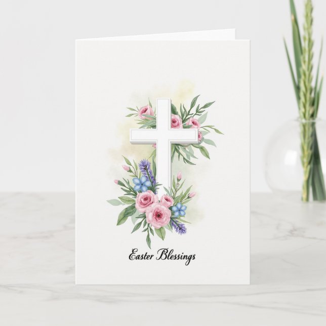 Floral Cross Artistic Greeting Card (Front)