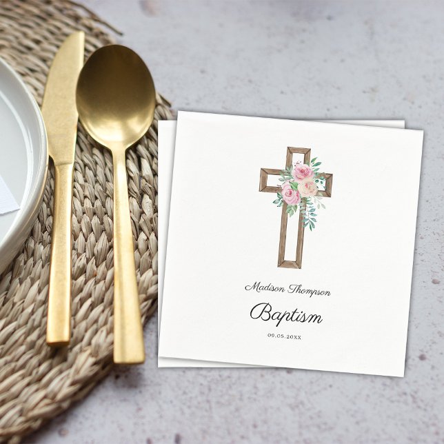Floral Cross Baptism Napkins (Creator Uploaded)