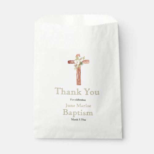 Floral cross baptism party favor bag