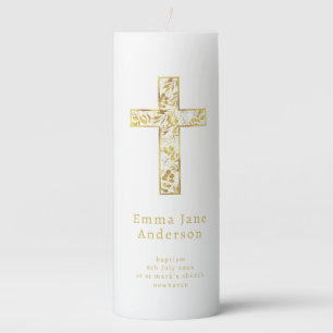 Floral Cross Baptism Pillar Candle