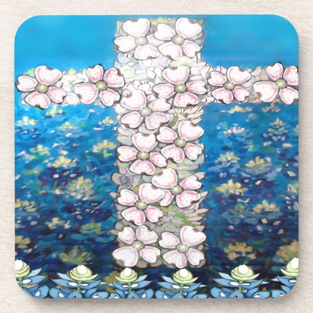 Floral Cross Beverage Coaster (Front)